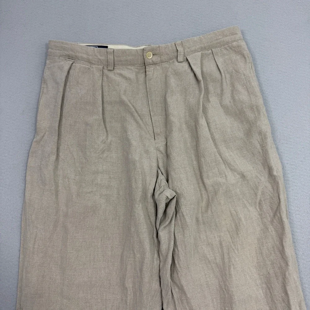 Vintage Polo Ralph Lauren Pants 36x30 Tan Linen Pleated Front Straight Preppy